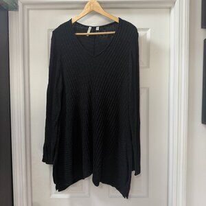 Beatrix Ost Black Ribbed Knit Long Sleeve V-Neck Tunic Sweater size XXL